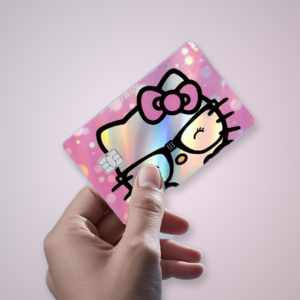 Hello Kitty Holographic Card Skin Sticker | Pink Sparkle Laser Shiny Wrap